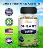 aSquared Nutrition Shilajit 1000mg - 120 Capsules - Pure Shilajit Extract Supplement and Powder Complex Pills - Natural Humic & Fulvic Acid & Trace Minerals - Alternative to Resin & Drops