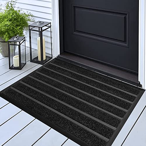 ubdyo Extra Durable Door Mat - Dirt Trapping Outdoor Welcome Mats - Non-Slip Outdoor Door Mats - Low Profile Front Door Mat - Doormat - Door Mats Indoor (30" x 17", Bright Black)