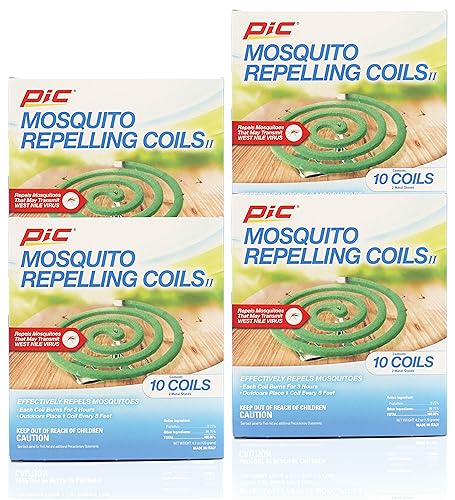PIC Mosquito Repelling Coils, 10 Count Box, 4 Pack - Italian Coils, Mosquito Repellent for Outdoor Spaces - 40 Coils Total
