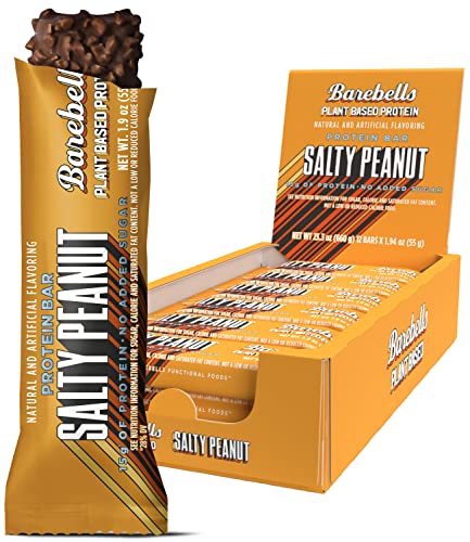 Barebells Vegan Protein Bars Salty Peanut - 12 Count, 1.9oz Bars - Plant Based Protein Bar with 15g of High Protein - Chocolate Protein Snacks with 1g of Total Sugars - On The Go Breakfast Bars
