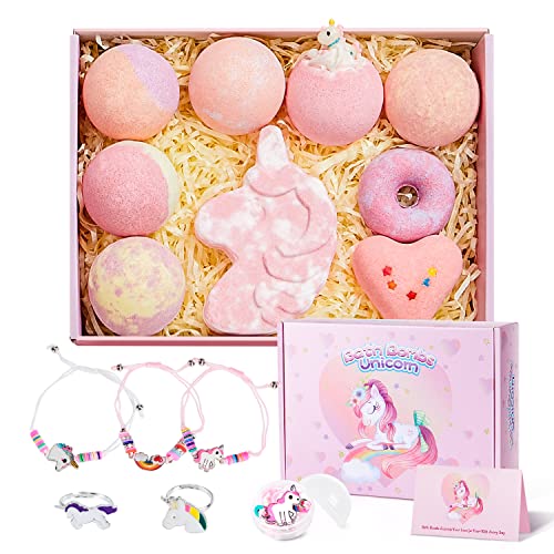 Unicorn Bath Bombs for Girls Bath Bombs with Surprise, 9 PCS Bath Bombs for Kids with Surprise Inside, Organic Bath Bombs for Kids Girls,Natural Toddler Bath Bombs,Kids Bath Bombs with Surprise Inside