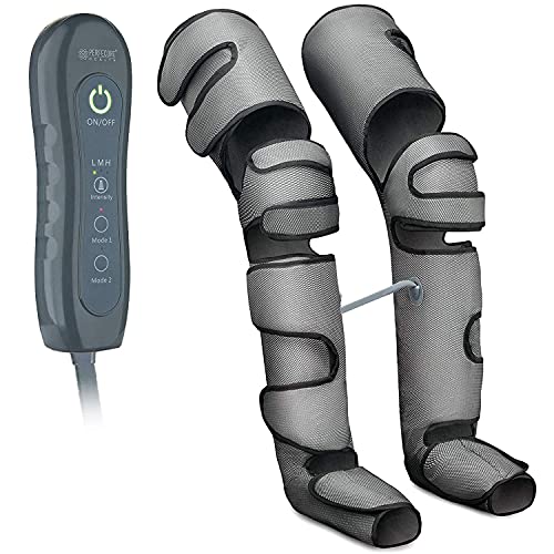Perfecore Leg Massager with Heat Air Compression Foot Massager for Circulation Muscles Relaxation Adjustable Feet Calves Massager with 3 Pressure Levels & 7 Massager Modes, Large Knee Gray