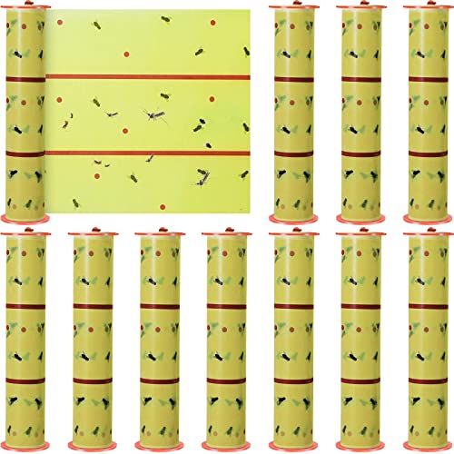 10 Rolls Giant Sticky Fly Traps 30 Feet Fly Strips for Indoor Outdoor Hanging Fly Tapes Non Toxic Fly Ribbon Fruit Fly Gnat Trap Killer for Bug Insect Pest Mosquito Plants House Kitchen Horse Stable