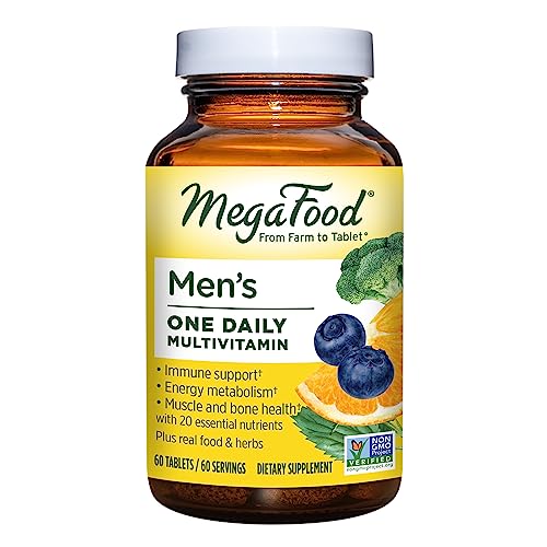 MegaFood Men's One Daily - Multivitamin for Men with Zinc, Selenium, Vitamin B12, Vitamin B6, Vitamin D & Real Food - Immune Support Supplement - Muscle and Bone Health - Vegetarian - 60 Tabs