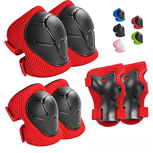 Kids Protective Gear Set Wemfg Knee Pads for Kids 7-13 Years Toddler Knee and Elbow Pads with Wrist Guards 3 in 1 for Skating Cycling Bike Rollerblading Scooter(Red)
