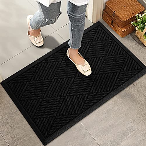 HIYARD Durable Front Door Mat, Absorbent Muddy Dirt Resist Welcome Door Mats Outdoor Indoor, Stain and Fade Resistant, Non-Slip Rubber Backing Low Profile Doormat for Entryway, 30×17, Black