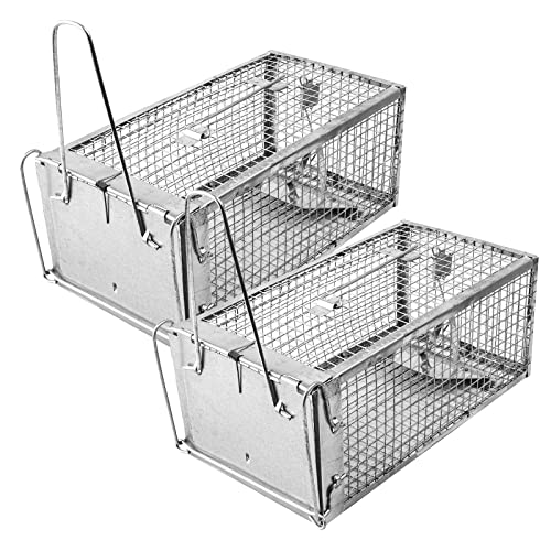 SZHLUX 2-Pack Rat Trap, Humane Mouse Traps Work for Indoor and Outdoor,Small Rodent Animal-Mice Vole Chipmunk Hamsters Live Cage,Catch and Release(SZ-SL2614X2S)