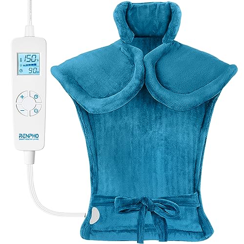 RENPHO Weighted Heating Pad for Back Pain Relief, FSA HSA Eligible, 24" x33'' Electric Heat Pads for Neck and Shoulders, Auto Shut Off, Birthday Valentines Day Gifts for Mom Dad, ETL Certified, Blue