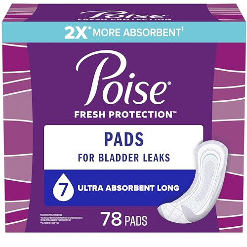 Poise Incontinence Pads & Postpartum Incontinence Pads, 7 Drop Ultra Absorbency, Long Length, 78 Count (2 Packs of 39), Packaging May Vary