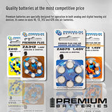 Premium Batteries Size 13 ZA13 P13 PR48 1.45V Zinc Air Hearing Aid Batteries Orange Tab (60 Batteries)