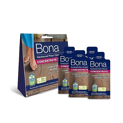 Bona Hardwood Floor Cleaner Concentrate, Unscented, 1 fl oz, Pack of 4 (Makes 128 fl oz) - Residue-Free Floor Cleaning Solution for Bona Spray Mop and Spray Bottle Refill - For Wood Floors