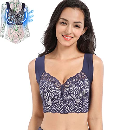 ANSUSIC Slimory Prettyhealth Lymphvity Detoxification and Shaping & Powerful Lifting Bra, Detox Sexy Lace Wireless Lifting Bra(Blue-3XL)
