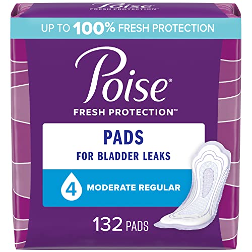 Poise Incontinence Pads & Postpartum Incontinence Pads, 4 Drop Moderate Absorbency, Regular Length, 66 Count (Pack of 2), Packaging May Vary