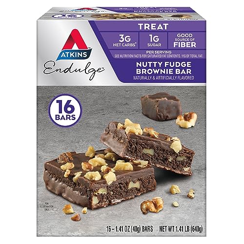 Atkins Endulge Nutty Fudge Brownie, Dessert Favorite, Good Source of Fiber, 1g Sugar, 16 Count
