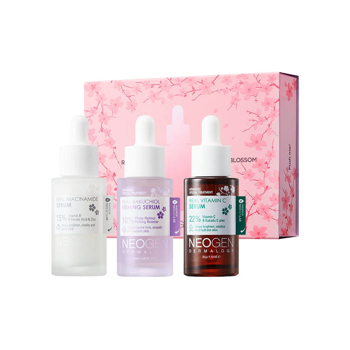 DERMALOGY by NEOGENLAB Cherry Blossom Real Serum Edition Real Vitamin C Serum (1.12 Fl Oz) & Real Niacinamide 15% Firming Serum (1.12 Fl Oz) & Real Bakuchiol Serum (1.12 Fl OZ)