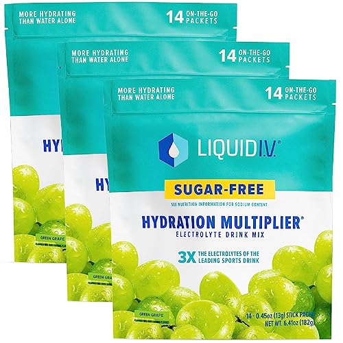 Liquid I.V. Sugar-Free Hydration Multiplier - Green Grape – Sugar-Free Hydration Powder Packets  | Electrolyte Drink Mix | Easy Open Single-Serving Stick | Non-GMO | 42 Sticks