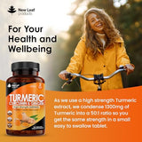 Turmeric Tablets 2600mg with Black Pepper & Ginger - 95% Curcumin Extract 180 and (3 Month) High Strength Active Supplements Not Capsules,by New Leaf