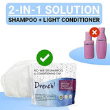 Drench No Water Rinse Free Shampoo Caps - Waterless Shampoo and Conditioner - Dry Hair Wash Caps for Elderly or Bedridden - Contains Aloe Vera, Vitamin E and Provitamin B5-24 Count (Pack of 1)