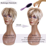 QUEENTAS Pixie Layered Short Blonde Wigs for White Women Black Women Synthetic Hair (Blonde Mixed Brown)