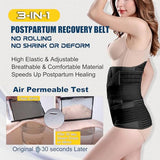 3 in 1 Postpartum Belly Wrap - Recovery Belly/Waist/Pelvis Belt Black Postpartum Belly Band, Black Plus Size