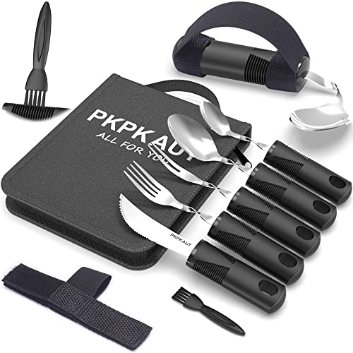PKPKAUT Adaptive Utensils for Parkinsons Patients Elderly, Weighted Utensils for Hand Tremors, Parkinsons Eating Utensils for Disabled People, Weighted Silverware for Hand Tremors Arthritic Hands