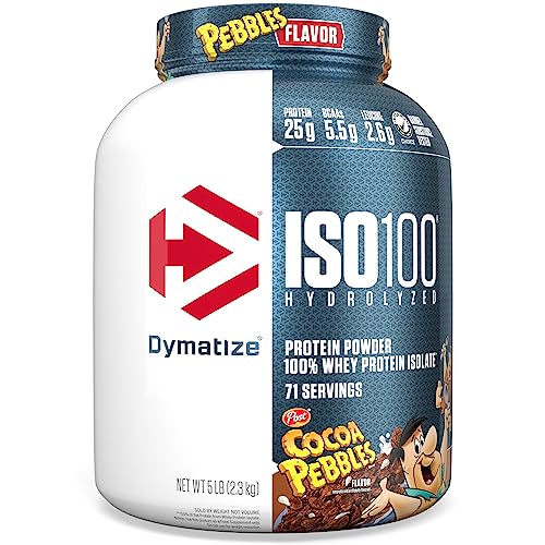 Dymatize ISO100 Hydrolyzed Protein Powder, 100% Whey Isolate, 25g of Protein, 5.5g BCAAs, Gluten Free, Fast Absorbing, Easy Digesting, Cocoa Pebbles, 5 Pound (Pack of 1)