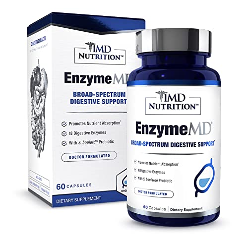 1MD Nutrition EnzymeMD - Digestive Enzymes Supplement - Doctor Formulated | 18 Plant-Based Enzymes - Gas & Bloating Support | 60 Capsules