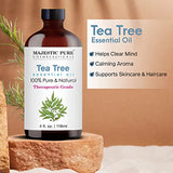 MAJESTIC PURE Tea Tree Essential Oil, Therapeutic Grade, Pure and Natural Premium Quality Oil, 4 fl oz