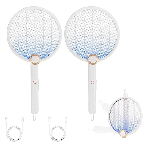 Aspectek Upgraded 3000V Electric Fly Swatter for Indoor and Outdoor, Portable, Foldable, Rechargeable with Improved Battery Life, USB Charging Cable(2 Pack)