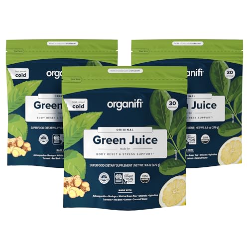 Organifi: Green Juice - Organic Superfood Supplement Powder - 30 Day Supply - USDA Certified Organic Vegan Greens- 9.5 Ounce (Pack of 3)