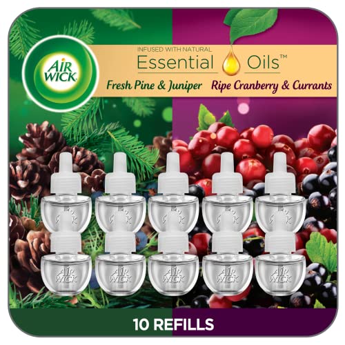 Air Wick Plug in Scented Oil Refill, 10ct, Fresh Pine & Ripe Cranberry, Essential Oils, Air Freshener