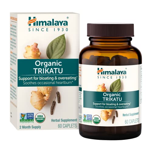 Himalaya Organic Trikatu, Herbal Supplement for Occasional Heartburn, Digestive Support, Gas, Bloating, Overeating, Ginger, Black Pepper, Non-GMO, USDA Organic, Vegan, 60 Plant-Based Caplets  