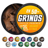 Grinds Coffee Pouches | 3 Cans of Orange Citrus | 18 Pouches Per Can | 1 Pouch eq. 1/2 Cup of Coffee (Orange Citrus)