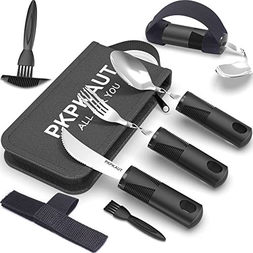 PKPKAUT Adaptive Utensils for Parkinsons Patients Elderly, Weighted Utensils for Hand Tremors, Parkinsons Eating Utensils for Disabled People, Weighted Silverware for Hand Tremors Arthritic Hands