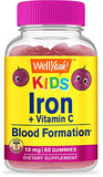 WellYeah Iron Gummies for Kids with Vitamin C - Anemia Support, Red Blood Cell Formation, Energy, and Immunity Support Gummy, Iron Supplements for Kids - GMO Free, Natural Grape Flavor - 60 Count