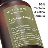 Mary&May Centella Asiatica Serum 1.01 Fl Oz / 30ml, 95% Cica, Immediate Calms and Soothes Sensitive Skin, Fragrance Free, Korean Skincare, marynmay