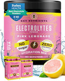 KEY NUTRIENTS Electrolytes Powder No Sugar - Fresh Pink Lemonade Electrolyte Powder - Hydration Powder - No Calories, Gluten Free Keto Electrolytes Powder Packets (20, 40 or 90 Servings)