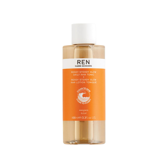 REN Clean Skincare - Mini Ready Steady Glow Daily AHA Tonic - Brightening Face Toner for Sensitive Skin with AHAs & Salicylic Acid, Cruelty Free & Vegan