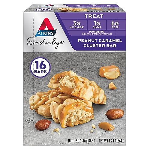 Atkins Endulge Treat, Peanut Caramel Cluster Bar, Rich Nougat Center dipped in Caramel, with Savory Peanuts. Keto-Friendly. (16 Bars)