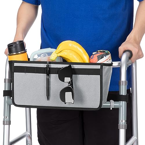 JOYTUTUS Walker Basket for Folding Walker, Basket for Walkers for Seniors, Rollator Walkers Storage Bag, Can be Installed Outside or Inside of Walker, Wheelchair, Gray