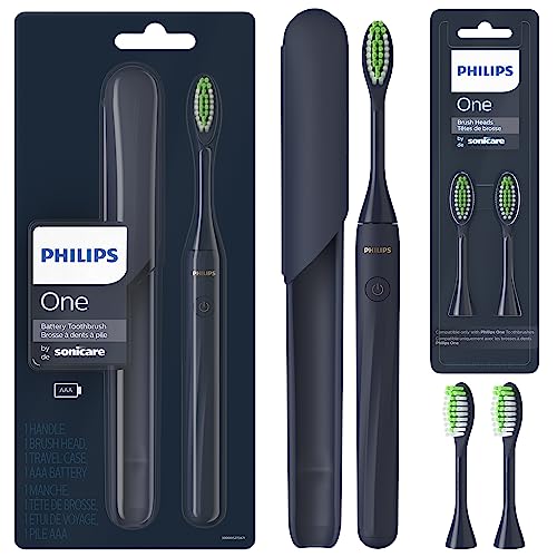 PHILIPS One by Sonicare Battery Toothbrush, Brush Head Bundle, Midnight Blue, BD1002/AZ