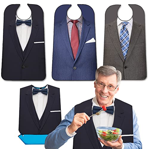 EpoBob 3 Pack Adult Bibs with Crumb Catcher, Washable and Adjustable Adult Bibs for Men Elderly Seniors Business Suit