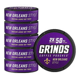 Grinds Coffee Pouches | 6 Cans of New Orleans | Made in the USA | 18 Pouches Per Can | 2x Caffeine 1 Pouch eq. 1/2 Cup of Coffee (New Orleans)