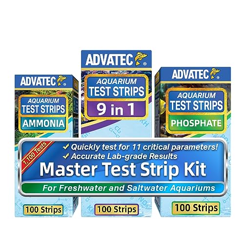 Advatec Master Test Strip Kit - for Freshwater, Saltwater & Reef Aquariums, Test for 11 Parameters! -Fast Lab-Grade Results with Interpretation Guide! (100 Ct. - 300 Strips, 1,100 Tests)
