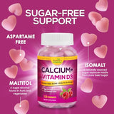Sugar Free Calcium Gummy Bites Plus 400 IU Vitamin D3, Bone Health & Immune Support, Supports Bone Strength - Chewable Calcium Nutrition Supplement, Non-GMO, Berry Flavor Chews - 120 Gummies