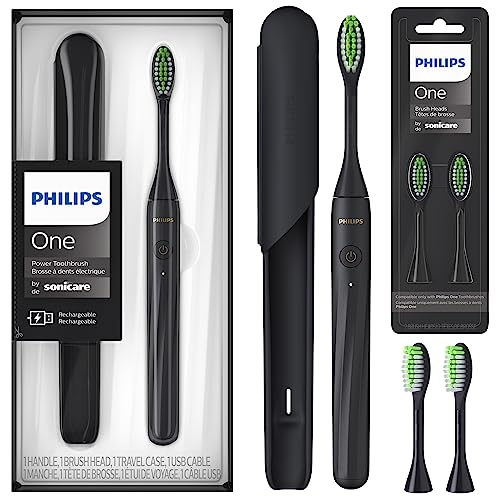 PHILIPS One by Sonicare Rechargeable Toothbrush, Brush Head Bundle, Shadow Black, BD1003/AZ