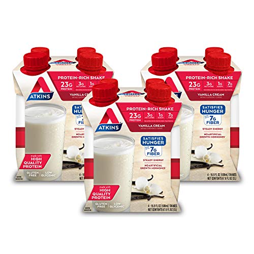 Atkins Vanilla Cream Meal Size Protein Shake, 23g Protein, Low Glycemic, 3g Carb, 1g Sugar, Keto Friendly