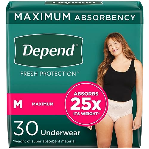 Depend Fresh Protection Adult Incontinence Underwear for Women (Formerly Depend Fit-Flex), Disposable, Maximum, Medium, Blush, 30 Count, Packaging May Vary