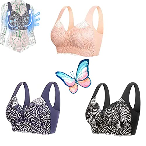 ANSUSIC Slimory Prettyhealth Lymphvity Detoxification and Shaping & Powerful Lifting Bra, Detox Sexy Lace Wireless Lifting Bra(Multiple3PC-M)