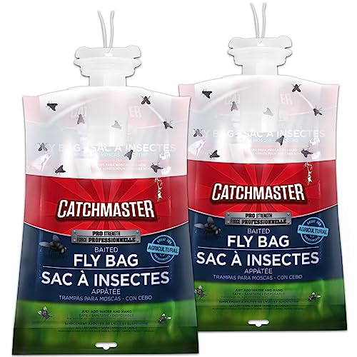 Catchmaster Pro Series Fly Bag 2-Pack, Hanging Fly Trap Outdoor Home, Bug Catcher and Flying Insect Trap with Natural Attractant, Pet Safe Pest Control, XL Bag for Backyard, Pool, Patio & Camping